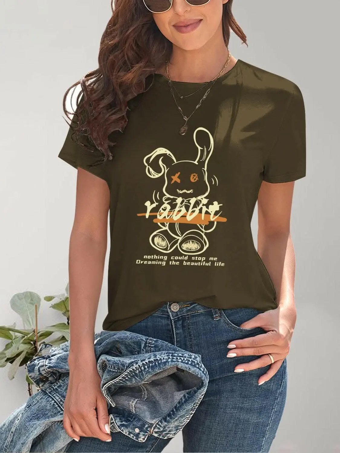 Chic rabbit graphic tee for women - Love Salve